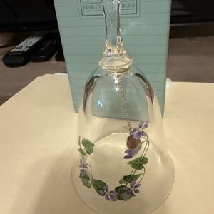 Vintage Avon Glass Bell with Purple Amethyst and Green Floral Accents with box
